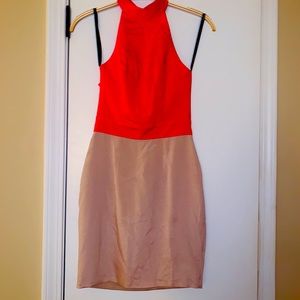 Orange and tan halter top dress
